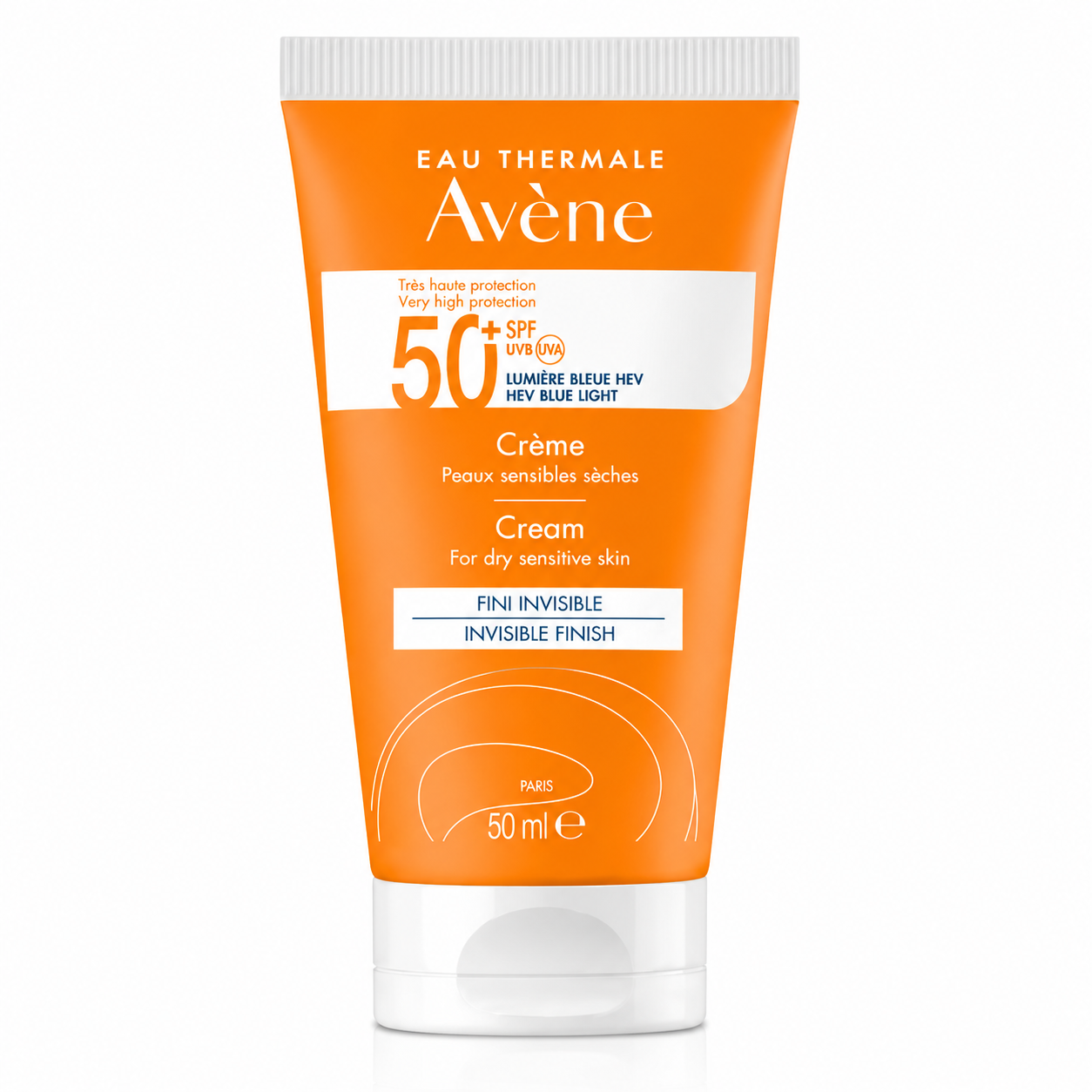 Avène Crème SPF 50+ Peaux Sensibles Sèches – Fini Invisible – 50 ml