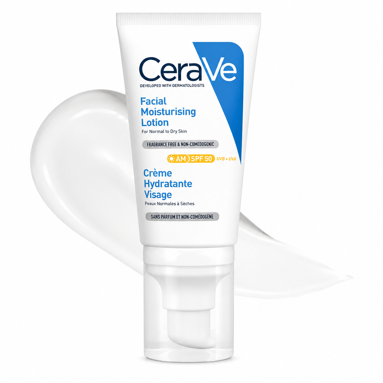 CeraVe Crème Hydratante Visage SPF 50 – Peaux Normales à Sèches – 52 ml