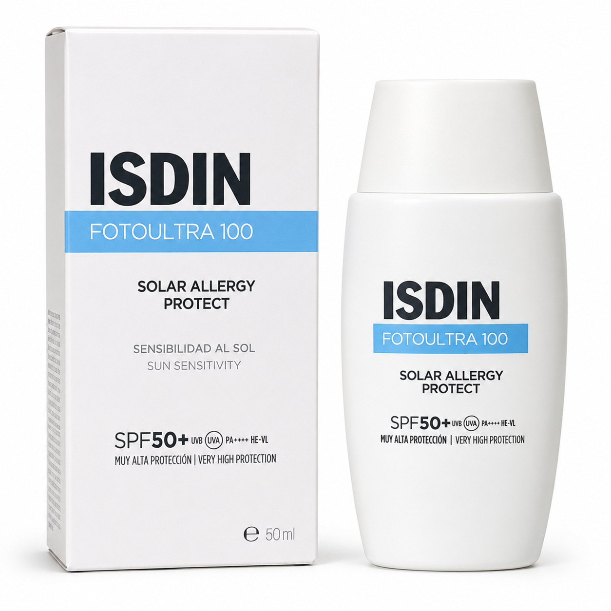 ISDIN FotoUltra 100 Solar Allergy Protect SPF 50+ – Fluide Solaire Haute Protection – 50 ml